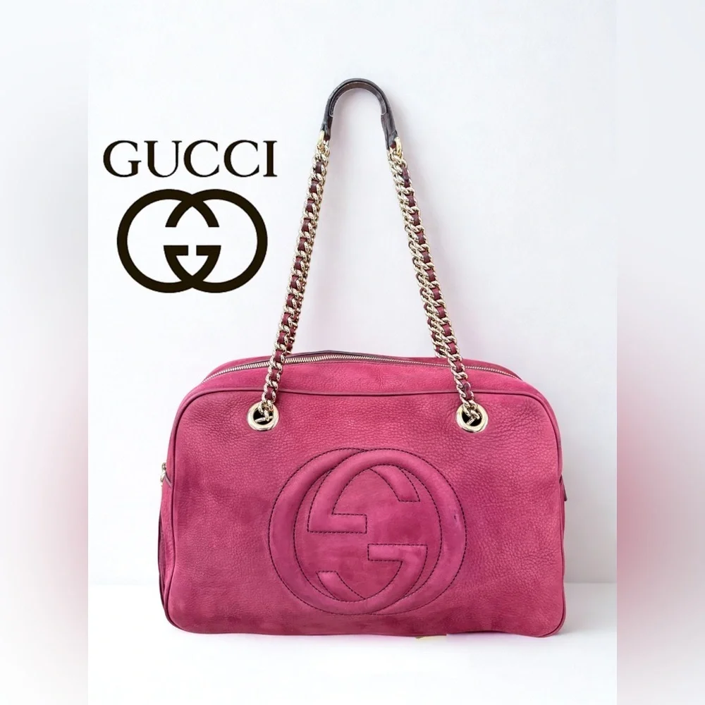 GUCCI Limited Edition Soho Chain Shoulder Bag - Burgundy Nubuck Suede -with COA